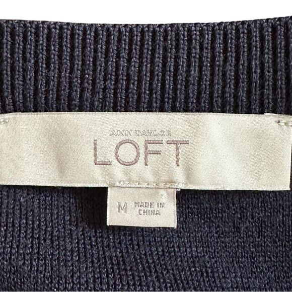 LOFT Navy and White Crew Neck Sweater Nautical Stripes Button Detail Size Medium - Picture 4 of 7
